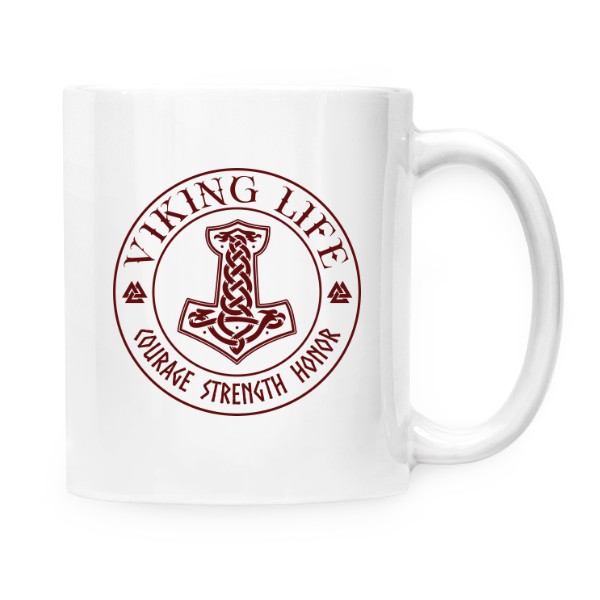 Hrnek malý bílý s potiskem Viking Life-Courage-Strength-Honor-motiv2